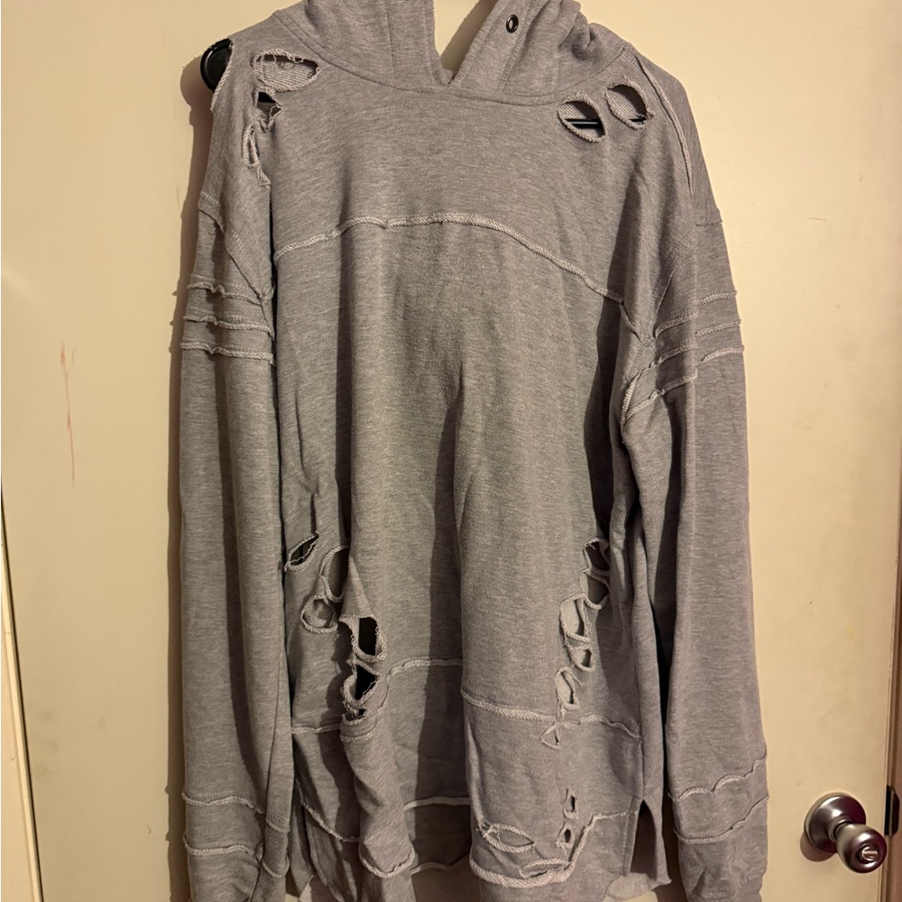 Gray Distressed Long Sleeve